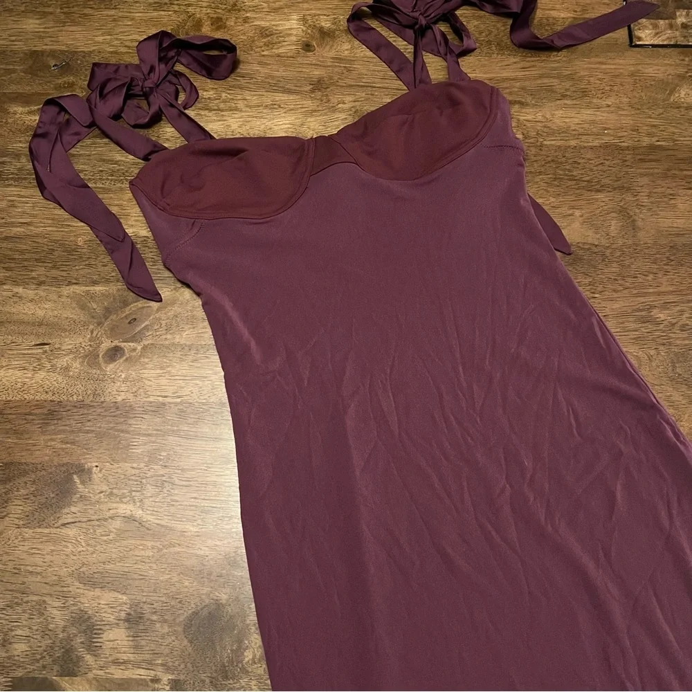 Free People Got Glam Mesh Slip Dress Midi Sleeveless Lettuce Trim Maroon L